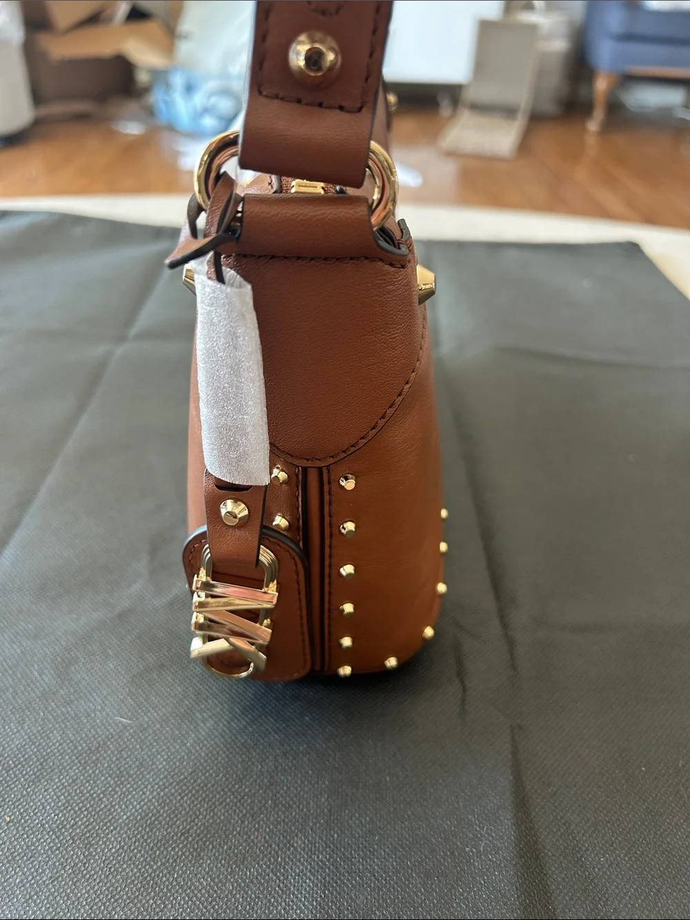Michael Kors Cognac Leather Shoulder Bag with Gold Studs
